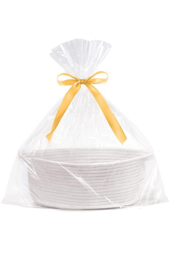 GIFTEXPRESS White Woven Gift Basket with Clear Bag & Ribbon - 13