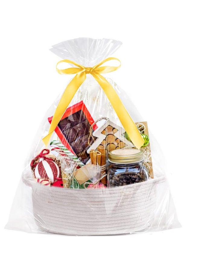 GIFTEXPRESS White Woven Gift Basket with Clear Bag & Ribbon - 13