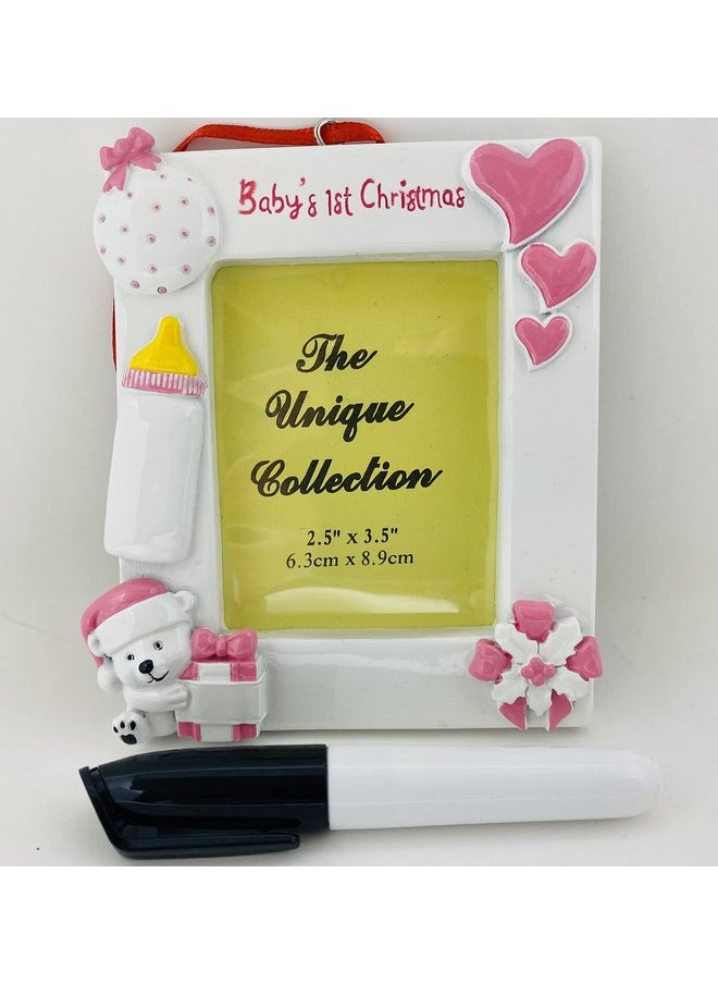 Babys First Christmas Ornament 2021 Baby Girl Picture Photo Frame Ornaments Pregnancy Gifts New Baby Gift Keepsake | Includes Black Pen Marker to Personalized Christmas Ornaments