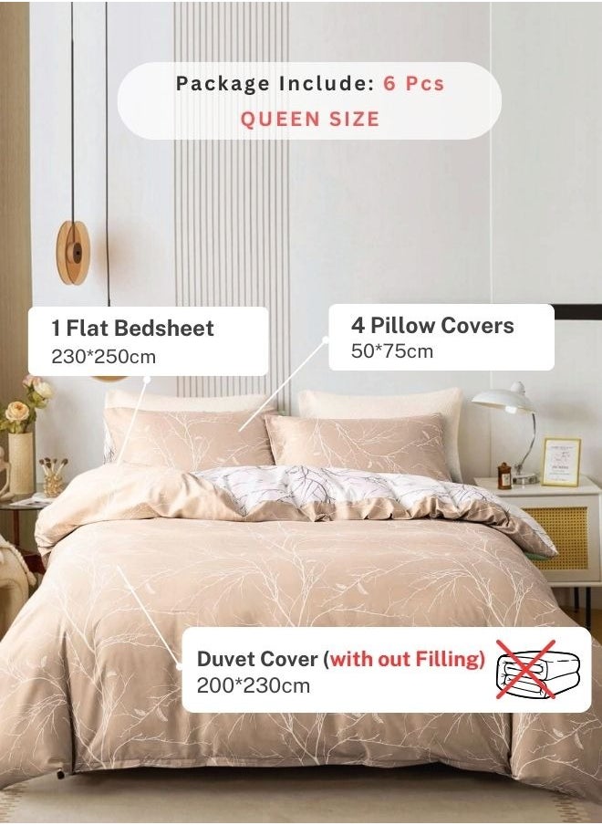 Queen size reversible Duvet Cover Set,  Pine Brown Color, Twigs Design