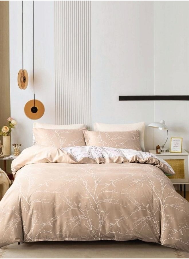 Queen size reversible Duvet Cover Set,  Pine Brown Color, Twigs Design