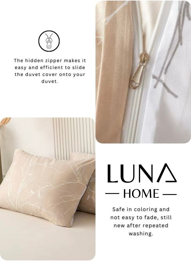 Queen size reversible Duvet Cover Set,  Pine Brown Color, Twigs Design