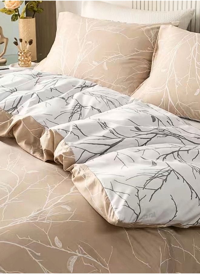 Queen size reversible Duvet Cover Set,  Pine Brown Color, Twigs Design