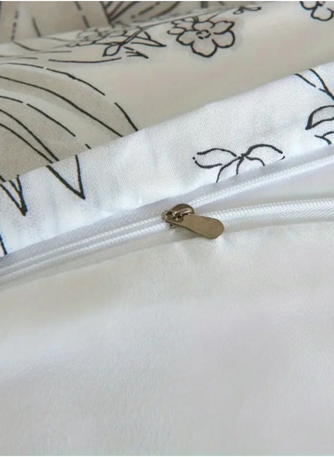 Queen size 6 piece floral bedding set in black and white vintage style.