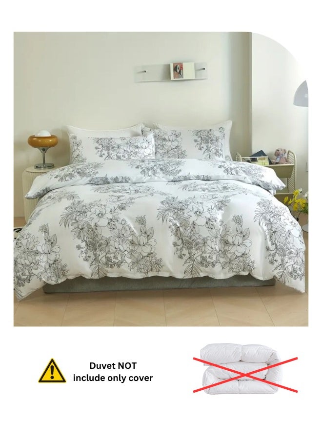 Queen size 6 piece floral bedding set in black and white vintage style.