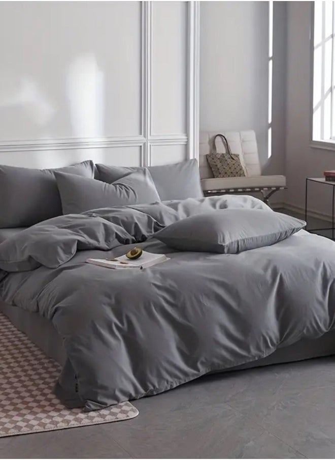 Queen Size 6-Piece Premium Quality Bedding Set in Solid Dark Grey, No Filler Included.