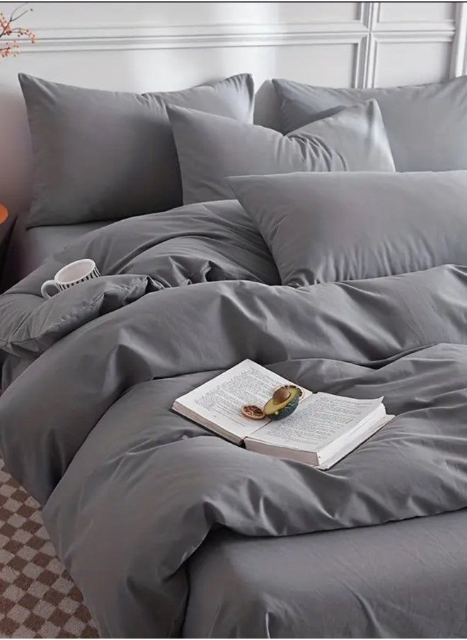 Queen Size 6-Piece Premium Quality Bedding Set in Solid Dark Grey, No Filler Included.