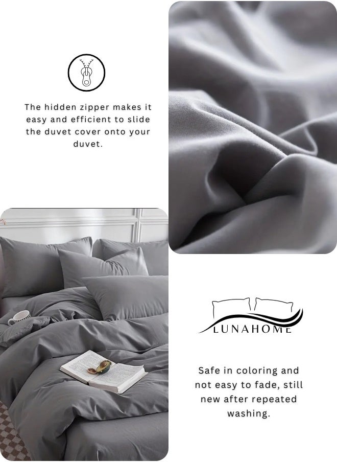 Queen Size 6-Piece Premium Quality Bedding Set in Solid Dark Grey, No Filler Included.