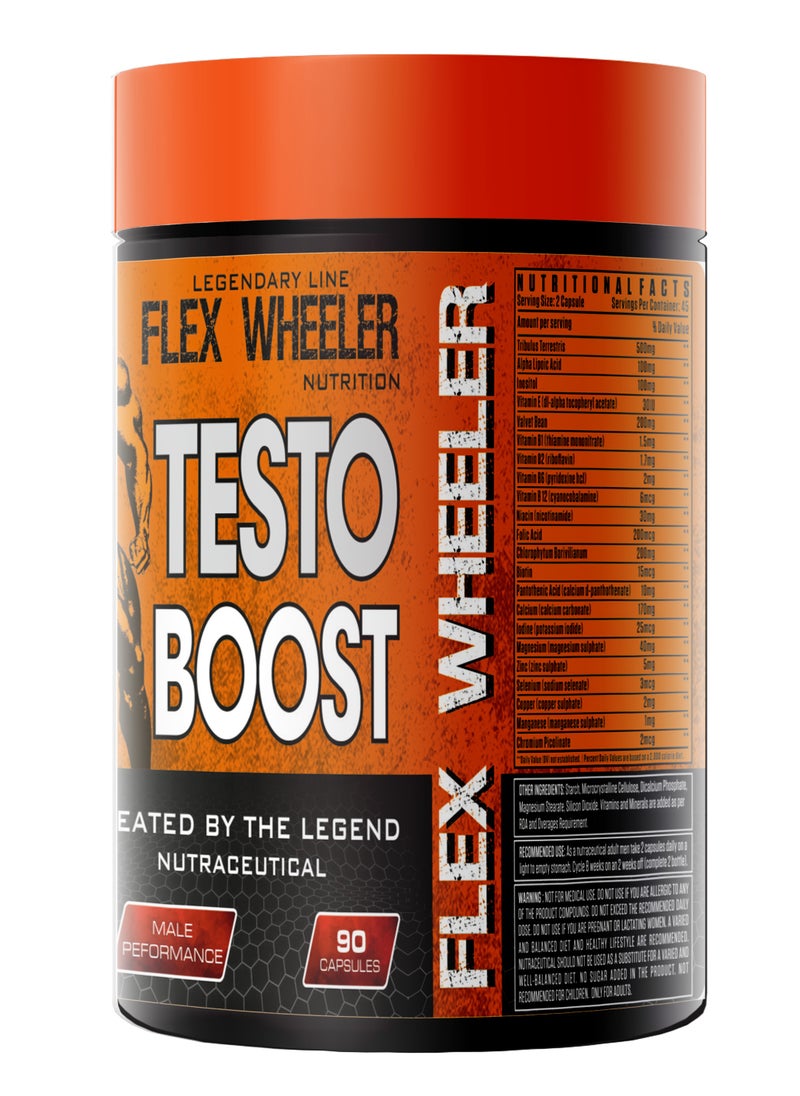 Flex Wheeler Nutrition Testo Boost - Natural Testosterone Support for Strength & Vitality (90 Capsules)