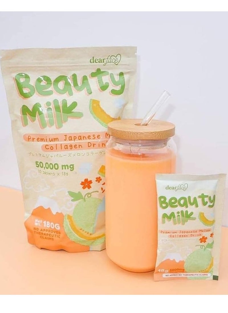 Dear Face Beauty Milk – Premium Japanese Melon Collagen Drink (180g, 10 Sachets)
