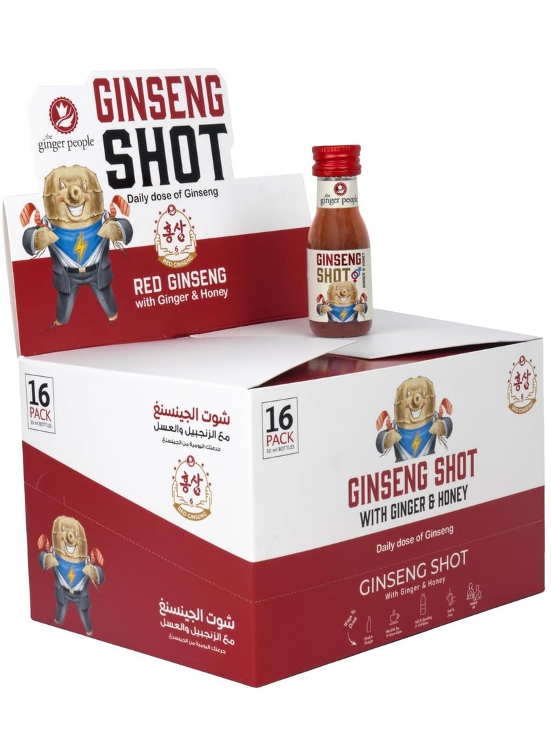 Ginseng Shot | Premium Ginseng Beverage | Natural Ginseng With Ginger and Honey Juice 30ml, Pack of 16