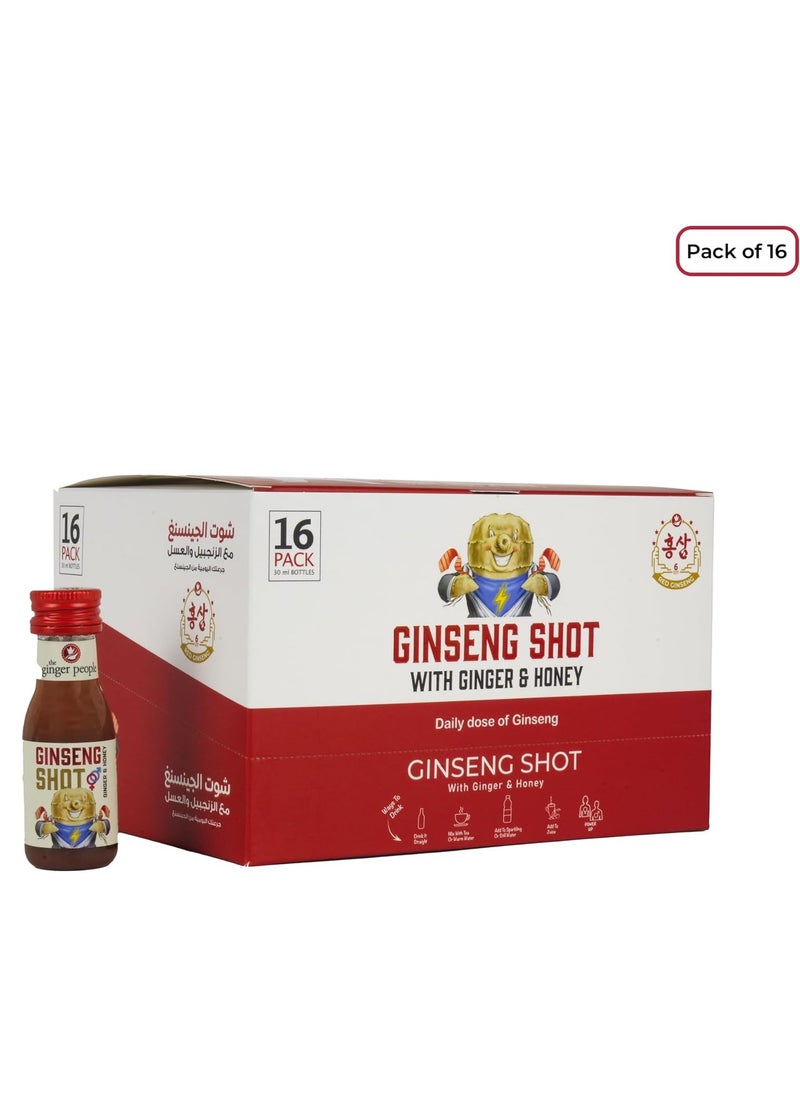 Ginseng Shot | Premium Ginseng Beverage | Natural Ginseng With Ginger and Honey Juice 30ml, Pack of 16