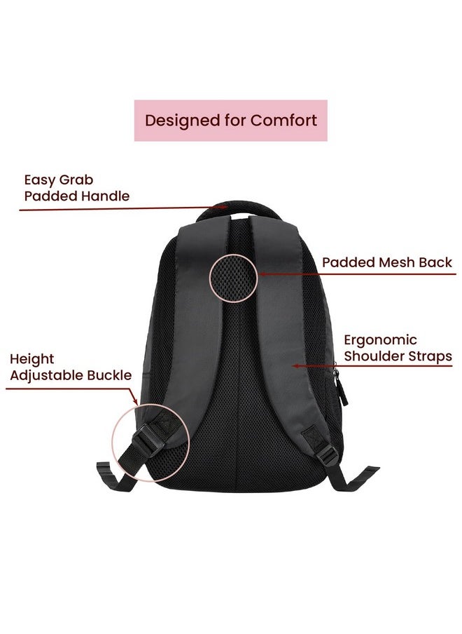 Genie Ella School Bag for Girls. Black, 3 zips, Stylish & Trendy College Bags for Girls, Water Resistant, Lightweight Bags for Office, Travelling. 36 litres. 19