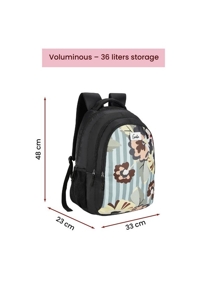 Genie Ella School Bag for Girls. Black, 3 zips, Stylish & Trendy College Bags for Girls, Water Resistant, Lightweight Bags for Office, Travelling. 36 litres. 19