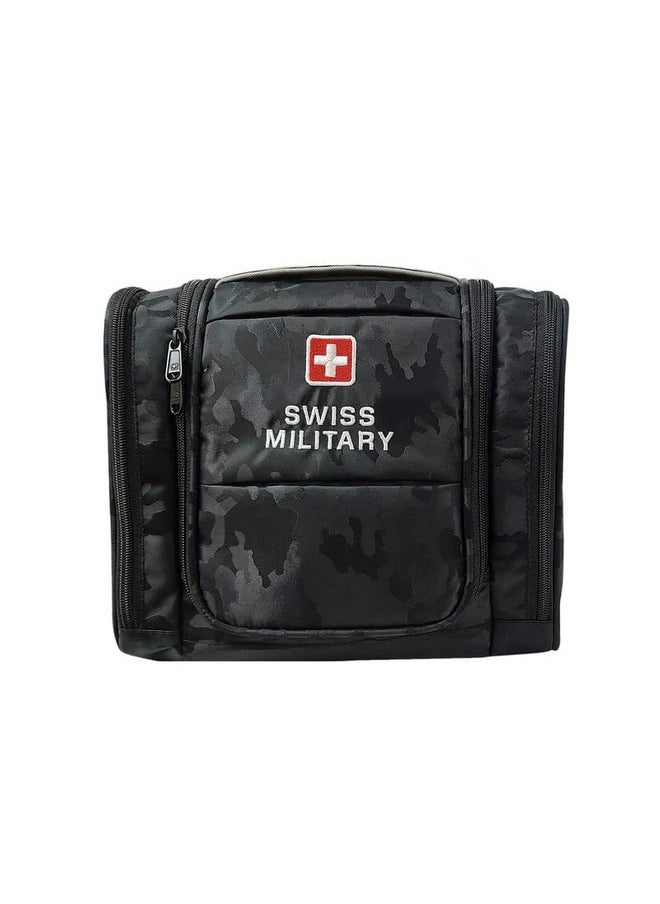 Swiss Military Toiletry Bag for Men, Women| Makeup Pouch for Travelling, Travel Organizer, Water Resistant, Multiple Compartments with Quick Access Pocket, Durable Zippers,Black Camo Print,5L,1