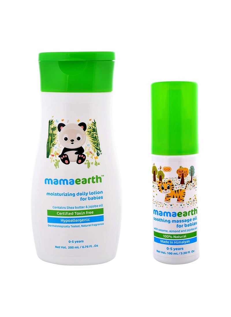 Mamaearth Baby Massage Oil, 100ml with Daily Moisturizing Lotion, 200ml