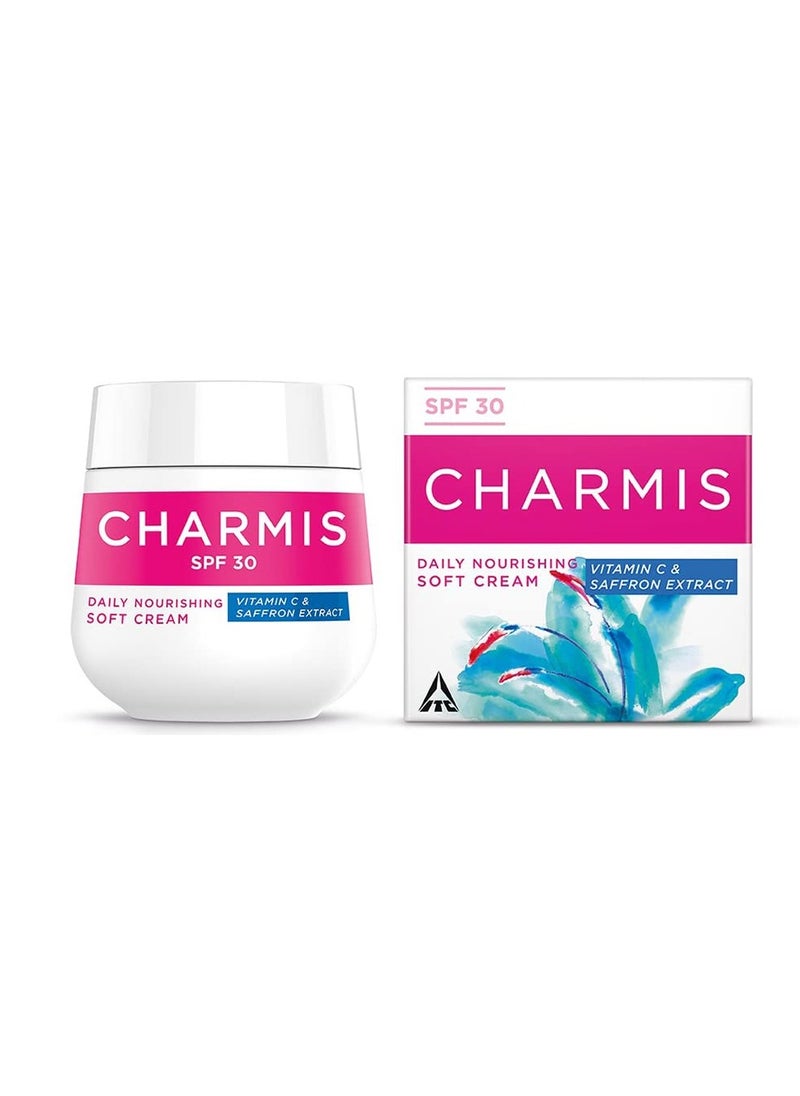 Charmis Daily Nourishing Vitamin C Soft Cream with Saffron Extracts and SPF 30, Face Serum for Glowing and Moisturized Skin, All Skin Types, 200 ml