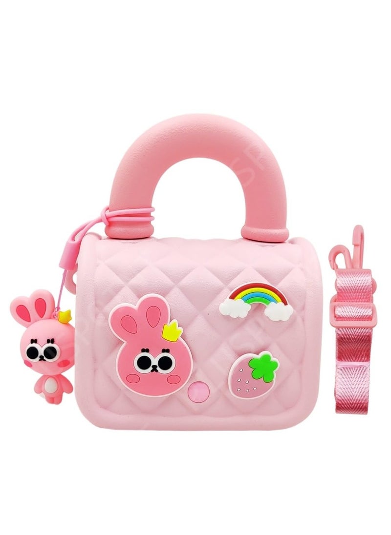 Kids Silicone Side Sling Bag, Kids Water Resistant Mini Travel EVA Bag with Cute 3D Cartoon Badge, Stylish Lightweight Mini Hand Bag Best Gift for Girls