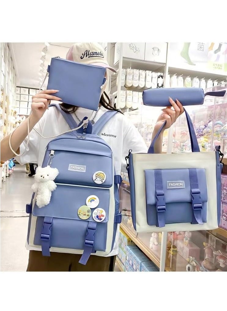4-Piece Set of Backpack Fashion Women's New Oxford Cloth Pack Junior High School Student Bag