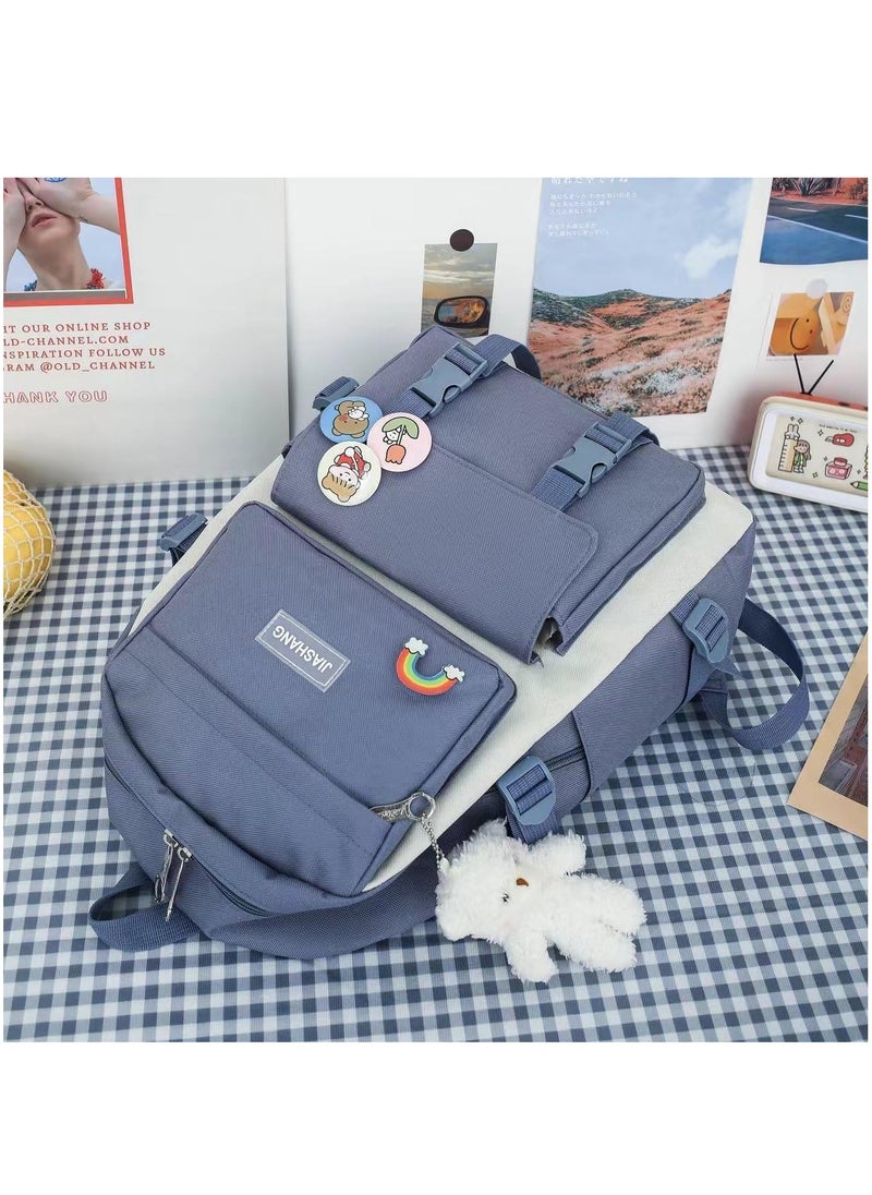 4-Piece Set of Backpack Fashion Women's New Oxford Cloth Pack Junior High School Student Bag