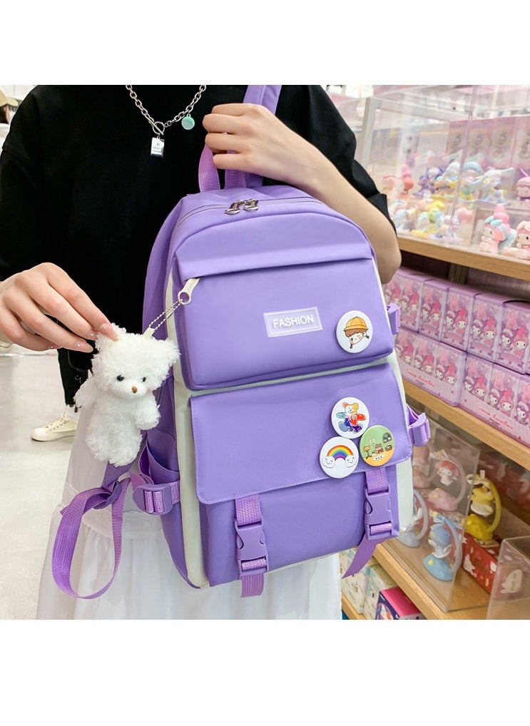 4-Piece Set of Backpack Fashion Women's New Oxford Cloth Pack Junior High School Student Bag