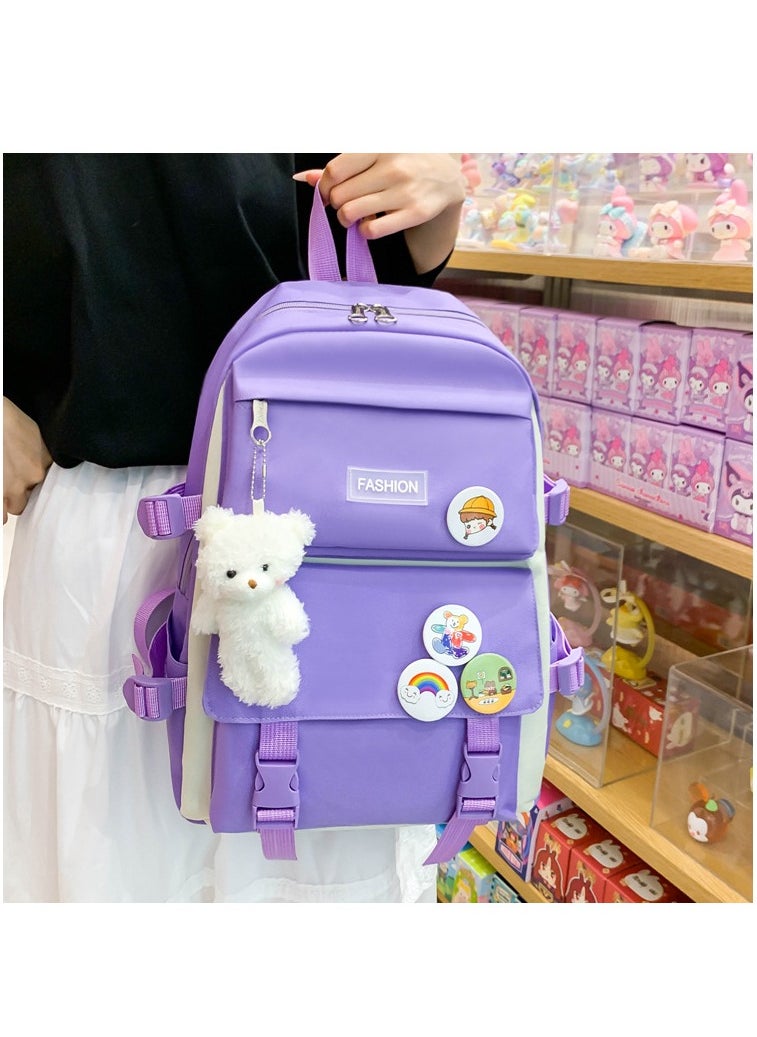 4-Piece Set of Backpack Fashion Women's New Oxford Cloth Pack Junior High School Student Bag
