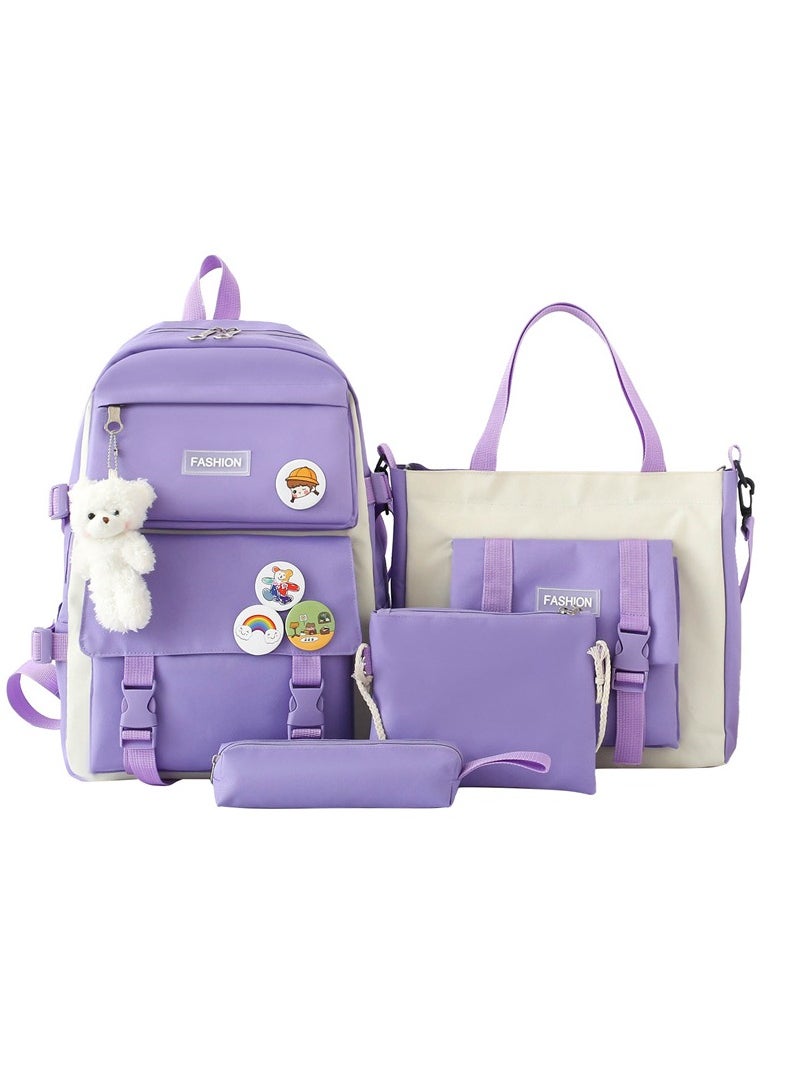 4-Piece Set of Backpack Fashion Women's New Oxford Cloth Pack Junior High School Student Bag