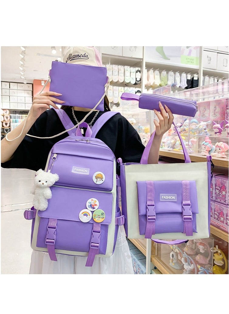 4-Piece Set of Backpack Fashion Women's New Oxford Cloth Pack Junior High School Student Bag