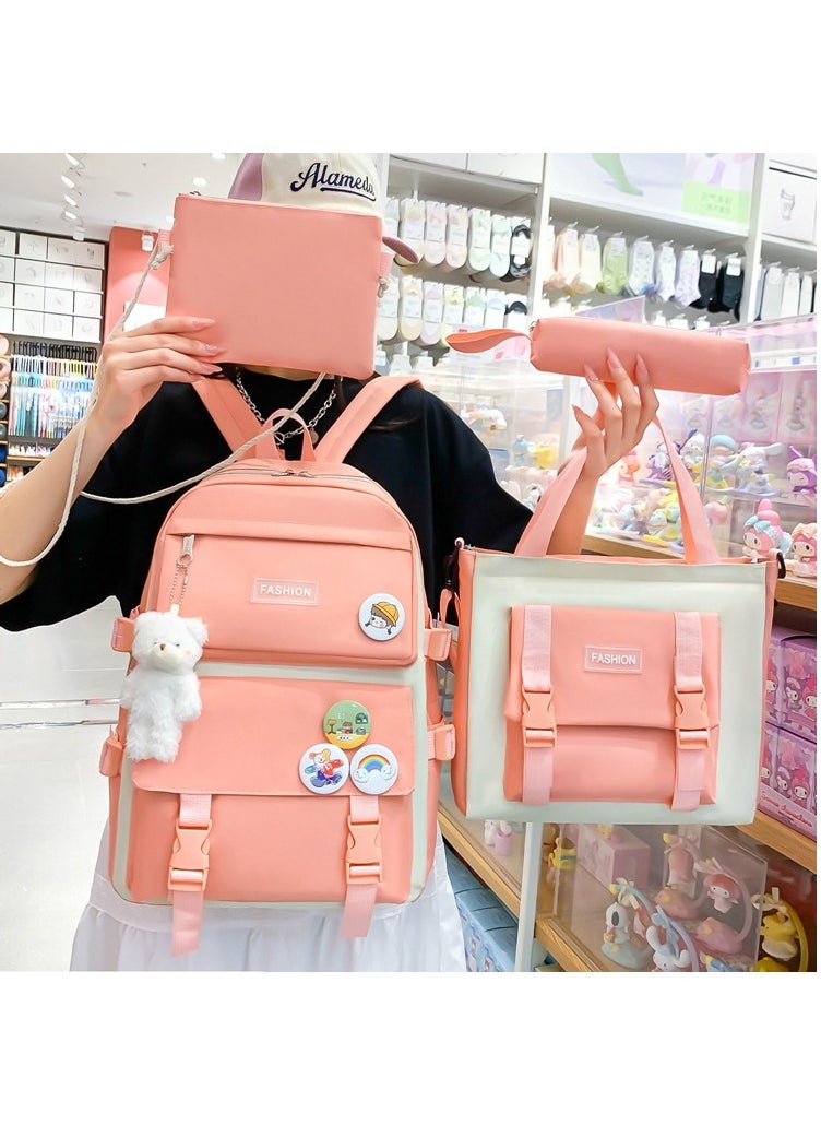 4-Piece Set of Backpack Fashion Women's New Oxford Cloth Pack Junior High School Student Bag