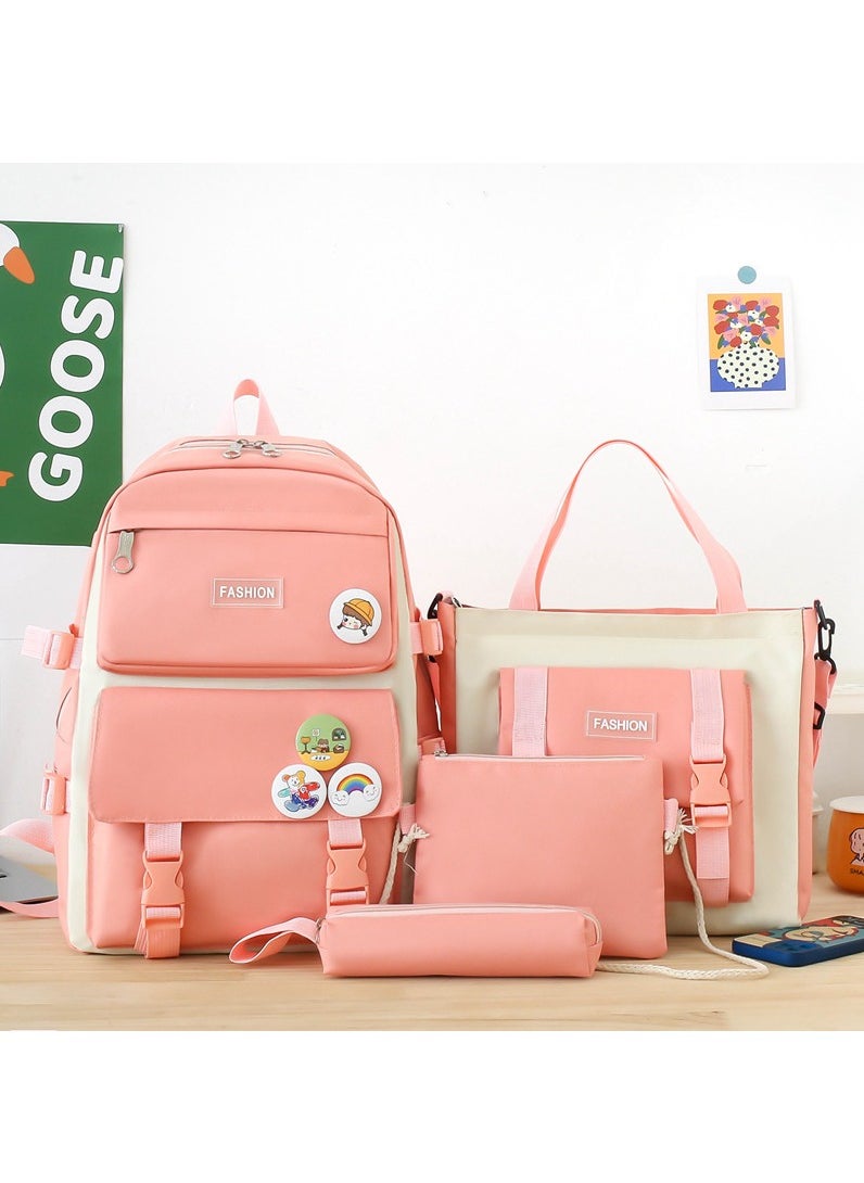 4-Piece Set of Backpack Fashion Women's New Oxford Cloth Pack Junior High School Student Bag