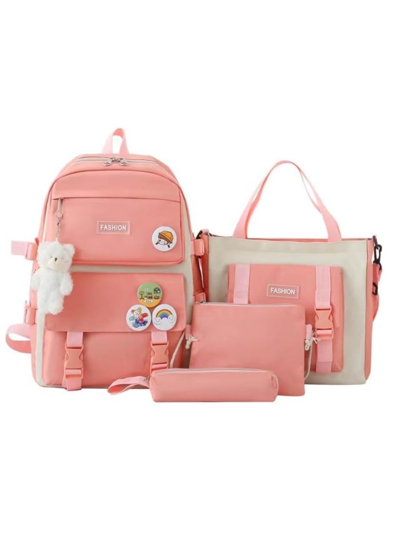 4-Piece Set of Backpack Fashion Women's New Oxford Cloth Pack Junior High School Student Bag