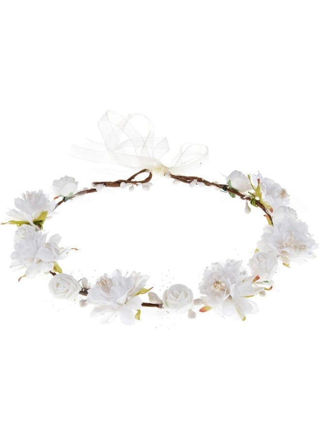 DDazzling Girls Breath Crown Flower Girl crown Floral Headband Wedding Hair Wreath Photo Props, White, Free Size