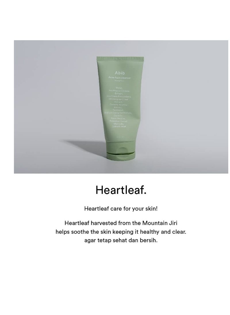 Abib Acne Foam Cleanser Heartleaf Foam 5.07 fl oz / 150 ml | Korean Mild Acidic Daily Face Wash for Acne-Prone Skin, Hydrating & Soothing with Panthenol B5, Deep Cleansing for Sensitive Skin, K-Beauty