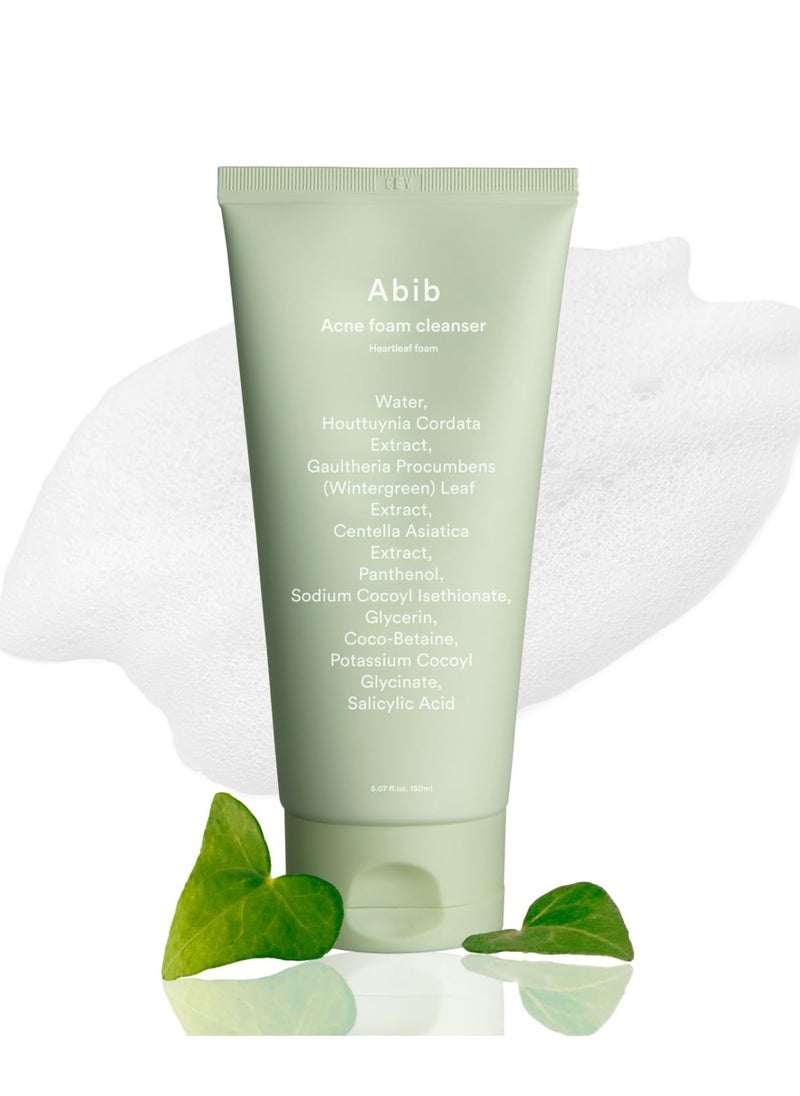 Abib Acne Foam Cleanser Heartleaf Foam 5.07 fl oz / 150 ml | Korean Mild Acidic Daily Face Wash for Acne-Prone Skin, Hydrating & Soothing with Panthenol B5, Deep Cleansing for Sensitive Skin, K-Beauty