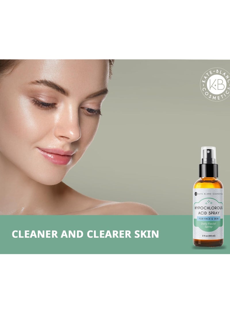 Kate Blanc Cosmetics Hypochlorous Acid Spray for Face and Skin. Gentle Facial Cleanser for Acne and Body with .02% HOCl (2oz)