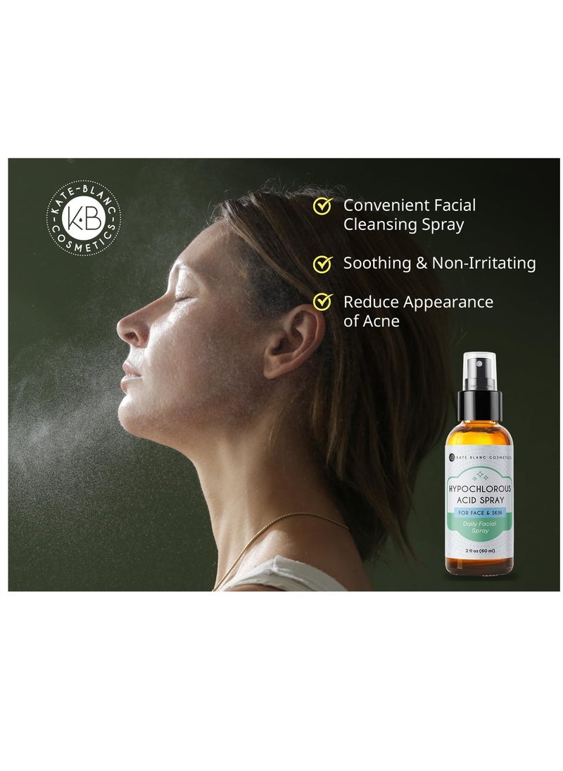Kate Blanc Cosmetics Hypochlorous Acid Spray for Face and Skin. Gentle Facial Cleanser for Acne and Body with .02% HOCl (2oz)