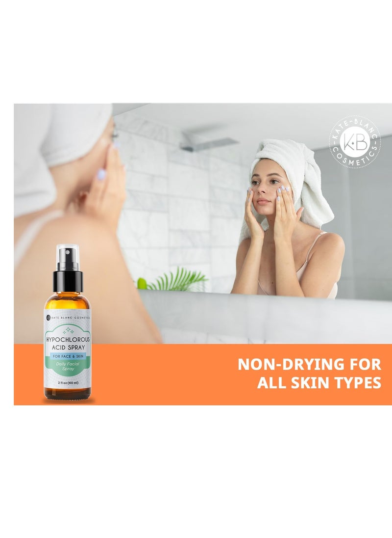 Kate Blanc Cosmetics Hypochlorous Acid Spray for Face and Skin. Gentle Facial Cleanser for Acne and Body with .02% HOCl (2oz)