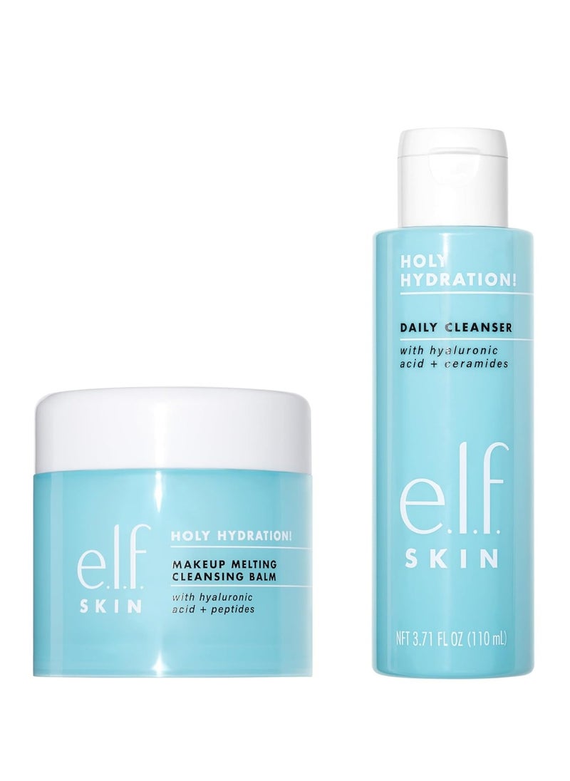 e.l.f. SKIN Holy Hydration! Double Cleanse Duo, Set of 2, Includes Makeup Melting Cleansing Balm & Daily Cleanser