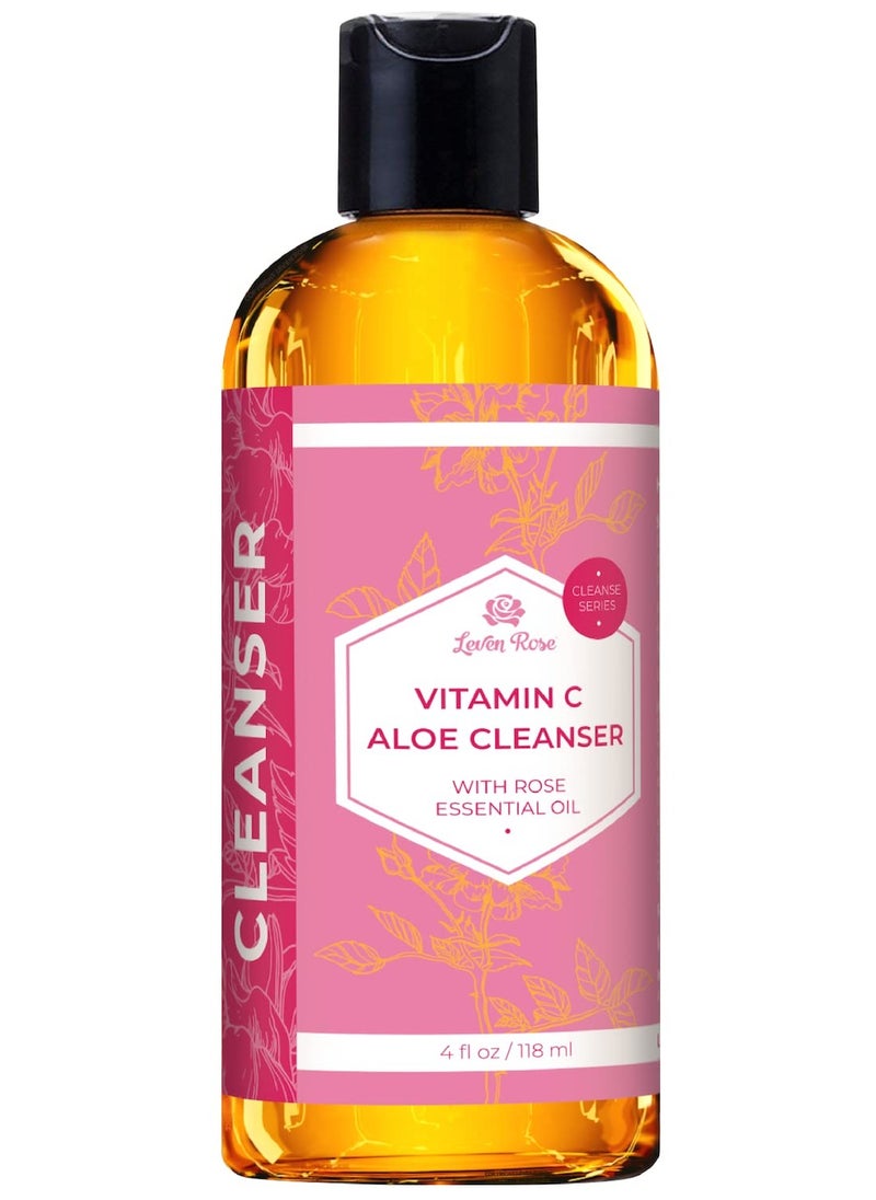 Leven Rose Vitamin C Cleanser 4 oz – Facial Cleanser for Women & Men with Argan Oil, Vitamin E, Rose Water, Aloe – Foam Face Cleanser and Face Moisturizer for All Skin Types