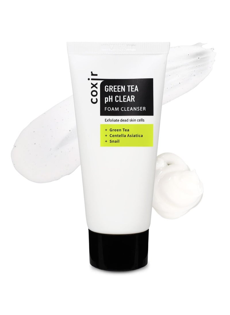 coxir GREENTEA PH CLEAR FOAM CLEANSER 1.01 fl.oz l Low pH Formula Facial Washes with Gentle Exfoliating l deep cleanses pores and remove dead skin cells on skin