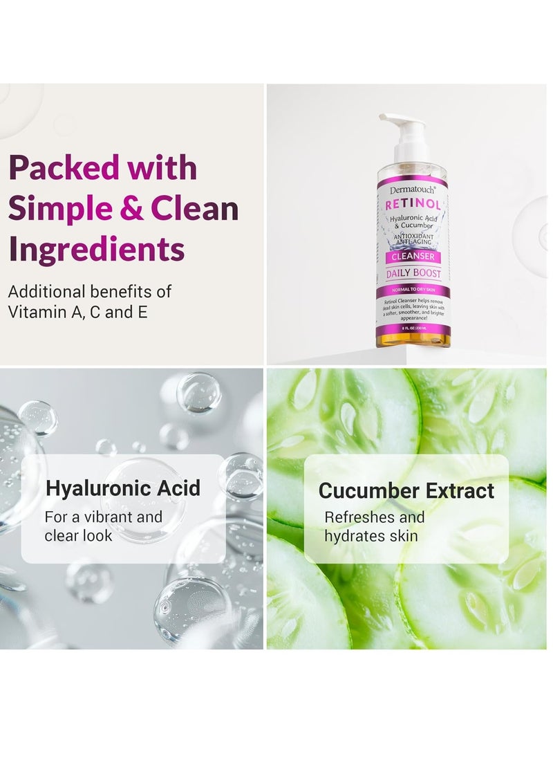 DERMATOUCH Retinol Face Cleanser, 8 oz - Hyaluronic Acid, Cucumber & Vitamins - Made in America
