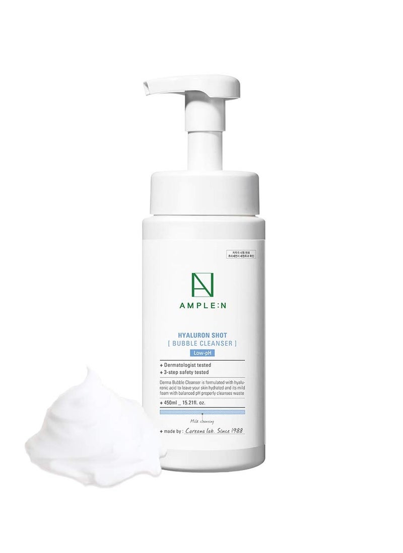 CORÉANA AMPLE:N Hyaluron Shot Bubble Cleanser – Moisturizing Foaming Facial Cleanser with Hyaluronic Acid - Bubble Face Cleanser to Control Sebum - Oil Excretion and Refine Texture, 15.2 fl.oz.