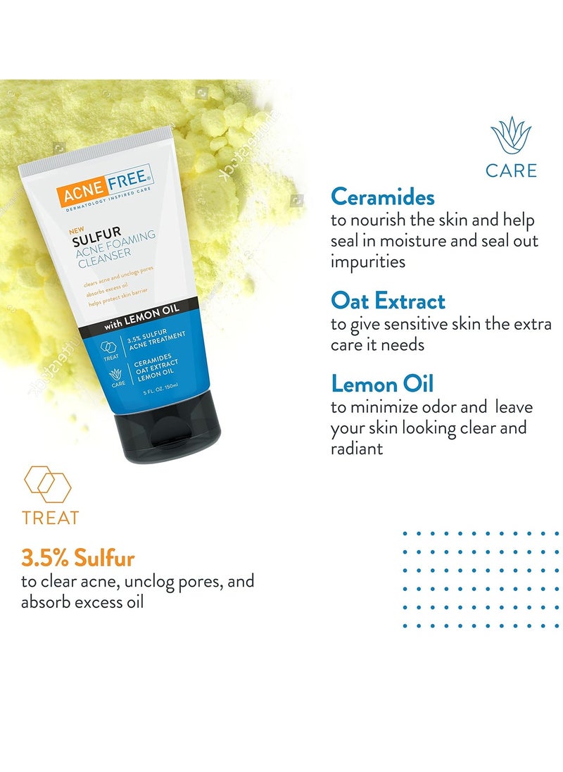 Acne Free Sulfur Acne Foaming Cleanser with Lemon Oil, and Oat Extract, 5 Ounces