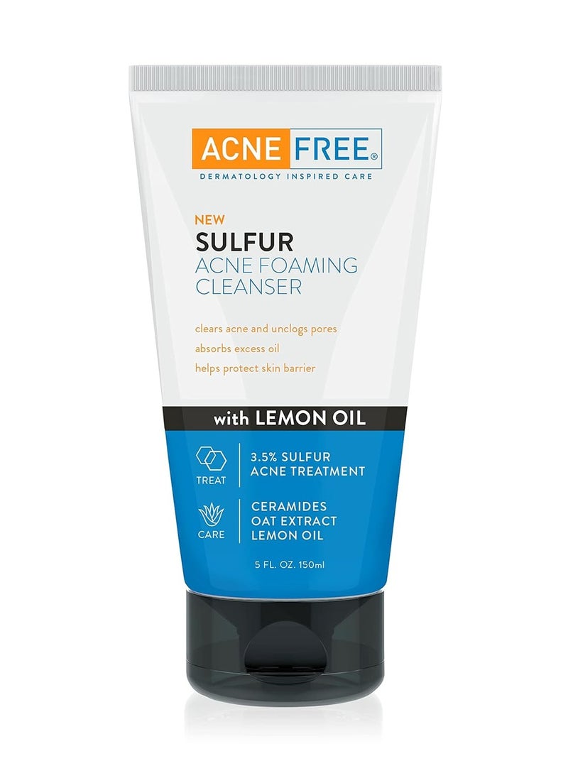 Acne Free Sulfur Acne Foaming Cleanser with Lemon Oil, and Oat Extract, 5 Ounces