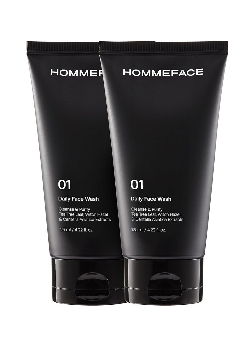 HommeFace 2-Pack Daily Face Wash for Men, Gentle Facial Cleanser for Deep Cleansing with Collagen, Hyaluronic Acid & Witch Hazel Extract