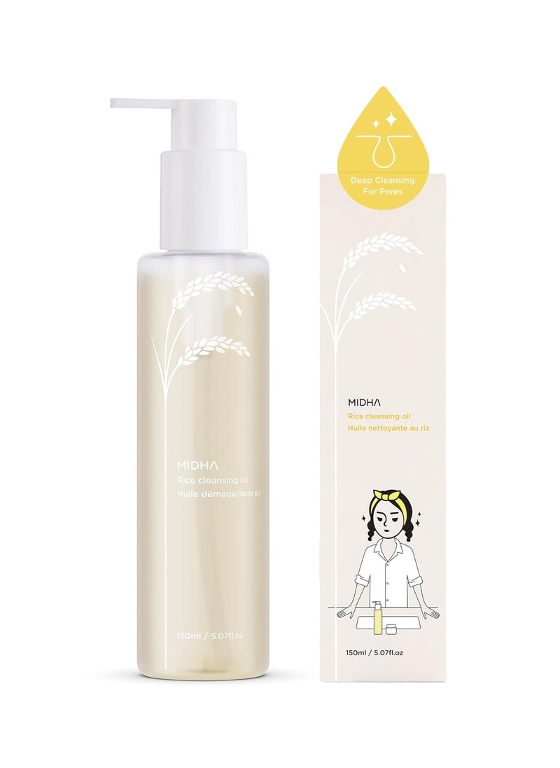MIDHA Rice Cleansing oil for clean and mild wash for face, non greasy and light texture, quick emulsifying rice bran oil, quick and easy makeup remove