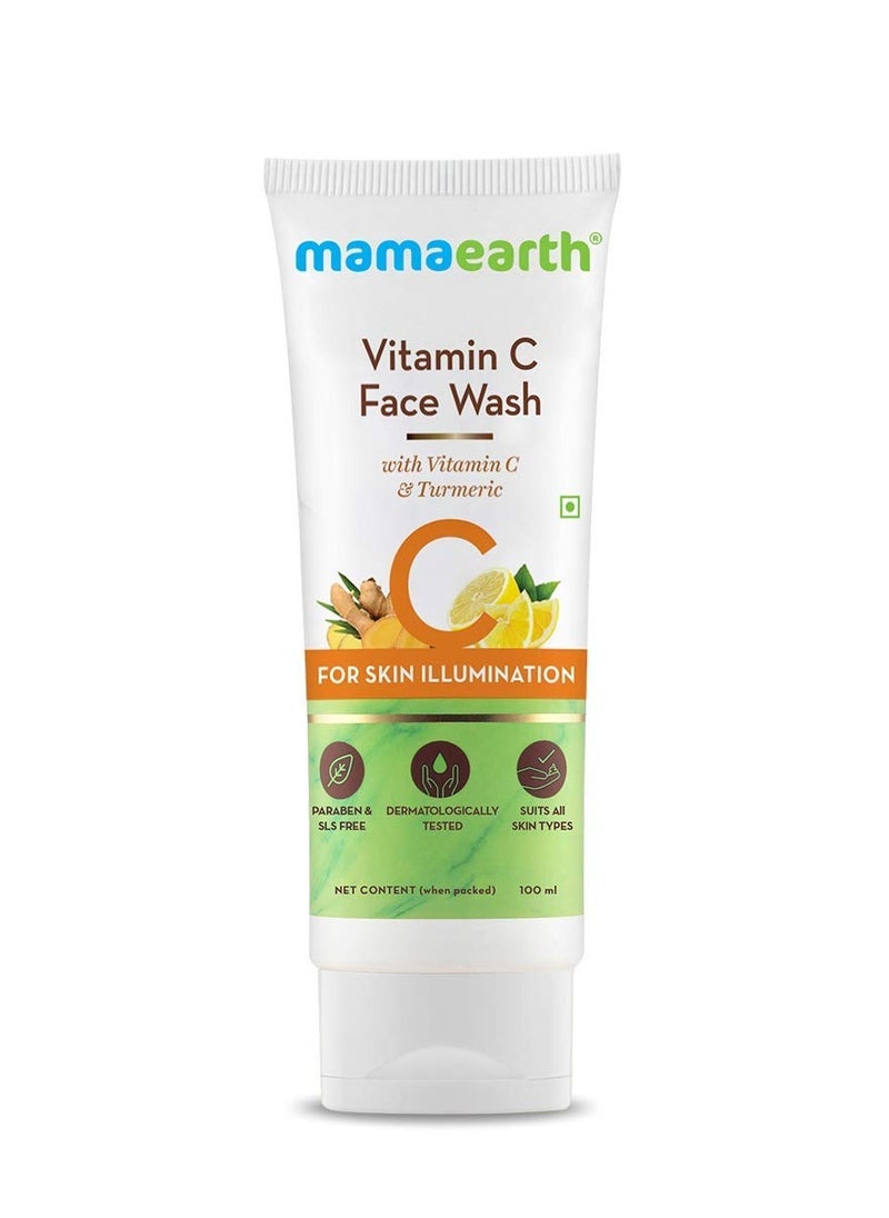 MAMAEARTH Vitamin C Face Wash for Skin Illumination | Gentle & Hydrating Dead Skin Exfoliator with Turmeric | Sulfate & Paraben Free | 3.38 Fl Oz (100ml)