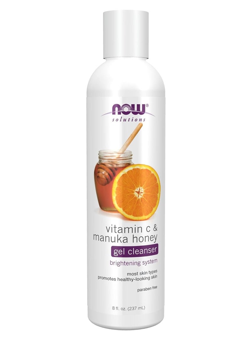 NOW Foods Solutions, Vitamin C and Manuka Honey Gel Cleanser, Brightening System, Promotes Healthy-Looking Skin, 8-Ounce