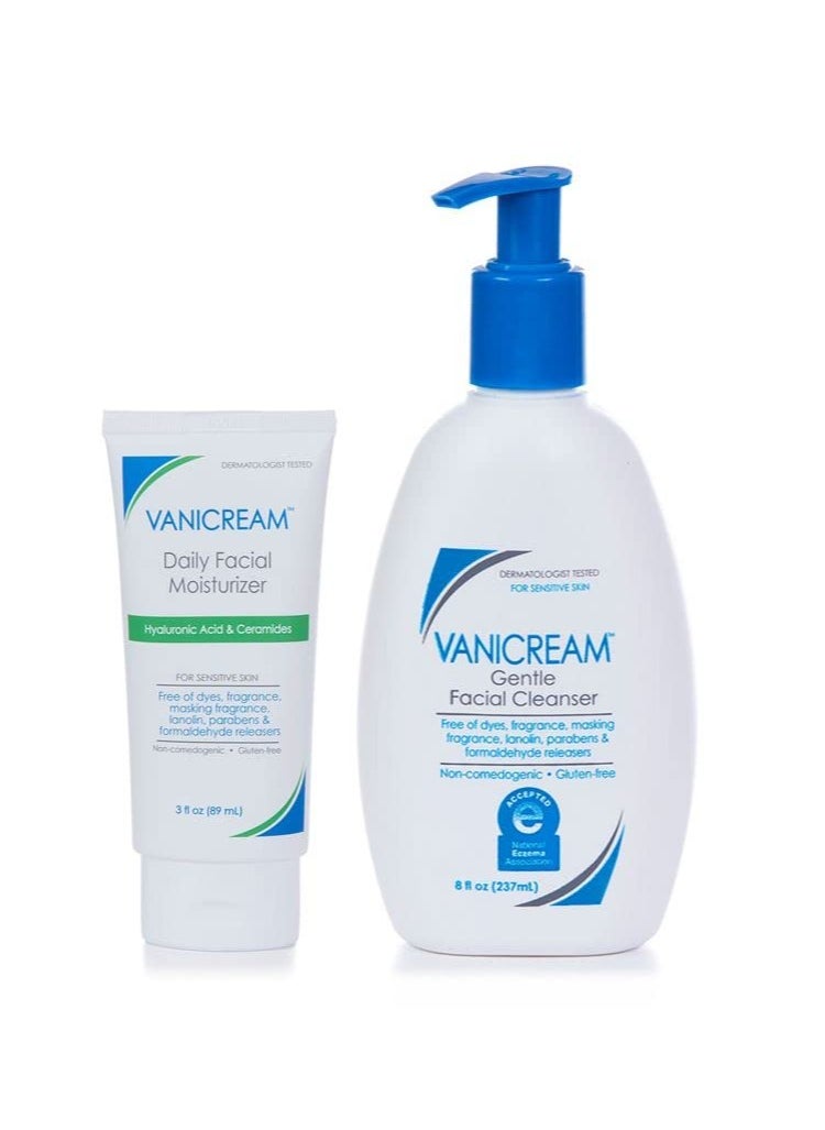 Vanicream Facial Moisturizer, 3 Oz & Gentle Facial Cleanser with Pump, 8 Oz