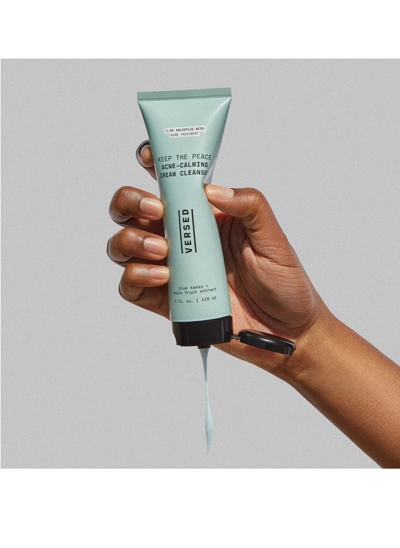 Versed Keep The Peace Calming Cream Cleanser - Gentle, Non-Drying Foaming Cleanser with Salicylic Acid - Daily Face Wash Helps Reduce Blemishes Without Stripping Skin - Vegan (4 fl oz)